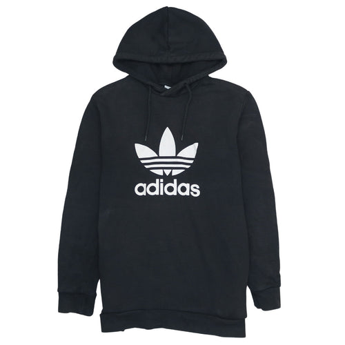 Adidas Boys Black Hoodie L Pullover Graphic Print Trefoil Logo Sweatshirt