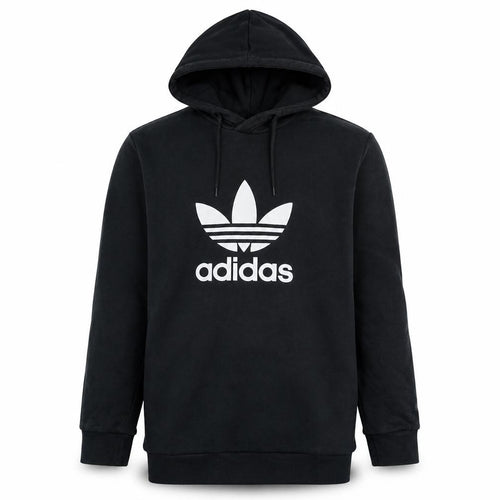 Adidas Boys Black Hoodie L Pullover Graphic Print Trefoil Logo Sweatshirt