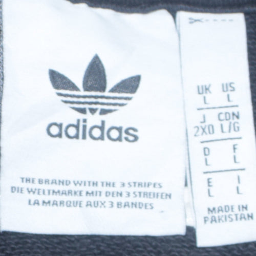 Adidas Boys Black Hoodie L Pullover Graphic Print Trefoil Logo Sweatshirt