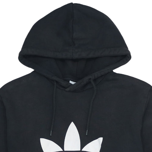 Adidas Boys Black Hoodie L Pullover Graphic Print Trefoil Logo Sweatshirt
