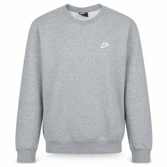 Front view of Nike Men's Grey Small Crew Neck Pullover Fleece Sweatshirt
