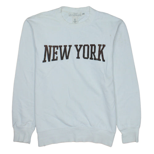 H&M L.O.G.G Women White New York Sweatshirt S Crew Neck Cotton Blend
