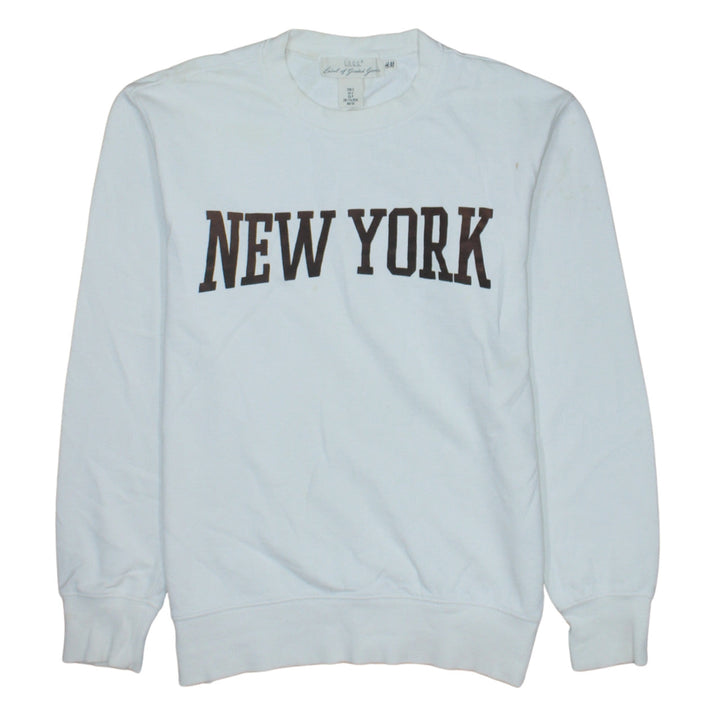 H&M L.O.G.G Women White New York Sweatshirt S Crew Neck Cotton Blend