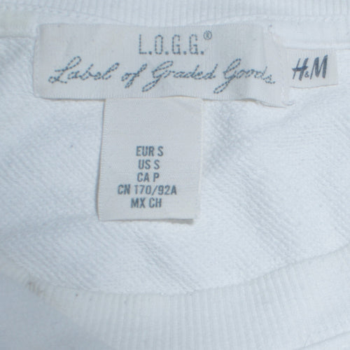 H&M L.O.G.G Women White New York Sweatshirt S Crew Neck Cotton Blend