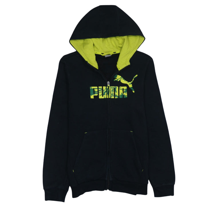 Puma Boys Black Full Zip Hoodie 14-15 Years Graphic Print Fleece