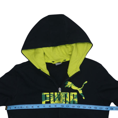 Puma Boys Black Full Zip Hoodie 14-15 Years Graphic Print Fleece