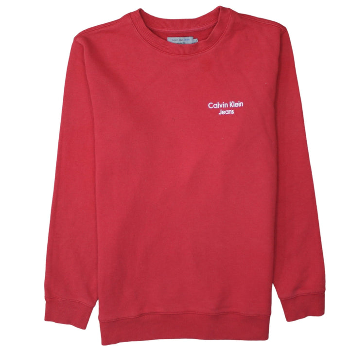 Calvin Klein Men's Red Regular Fit Crew Neck Logo Sweatshirt Size S