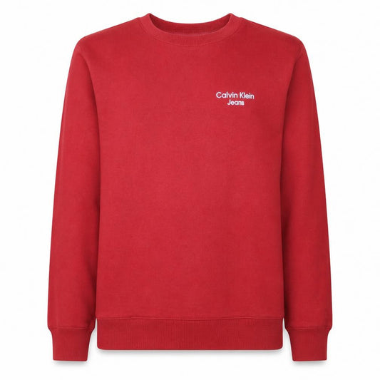 Front view of Calvin Klein Men's Red Regular Fit Crew Neck Logo Sweatshirt, size S