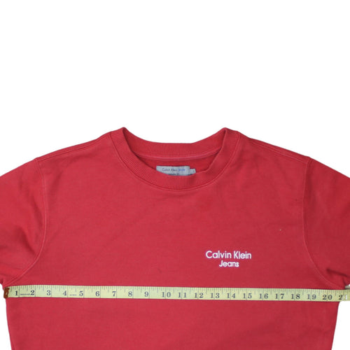Calvin Klein Men's Red Regular Fit Crew Neck Logo Sweatshirt Size S
