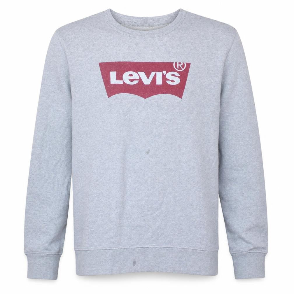 Front view of Levi's Men's Grey Crew Neck Pullover Sweatshirt M Logo Print