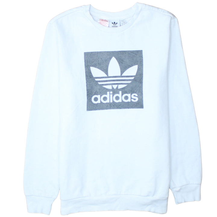 Adidas Boys White Crew Neck Pullover Sweatshirt 13-14 Years Logo Fleece