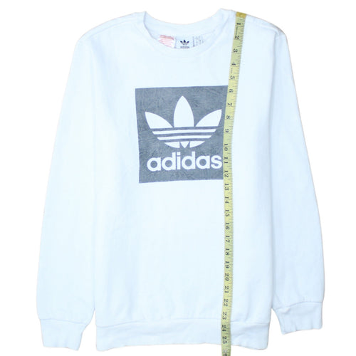 Adidas Boys White Crew Neck Pullover Sweatshirt 13-14 Years Logo Fleece