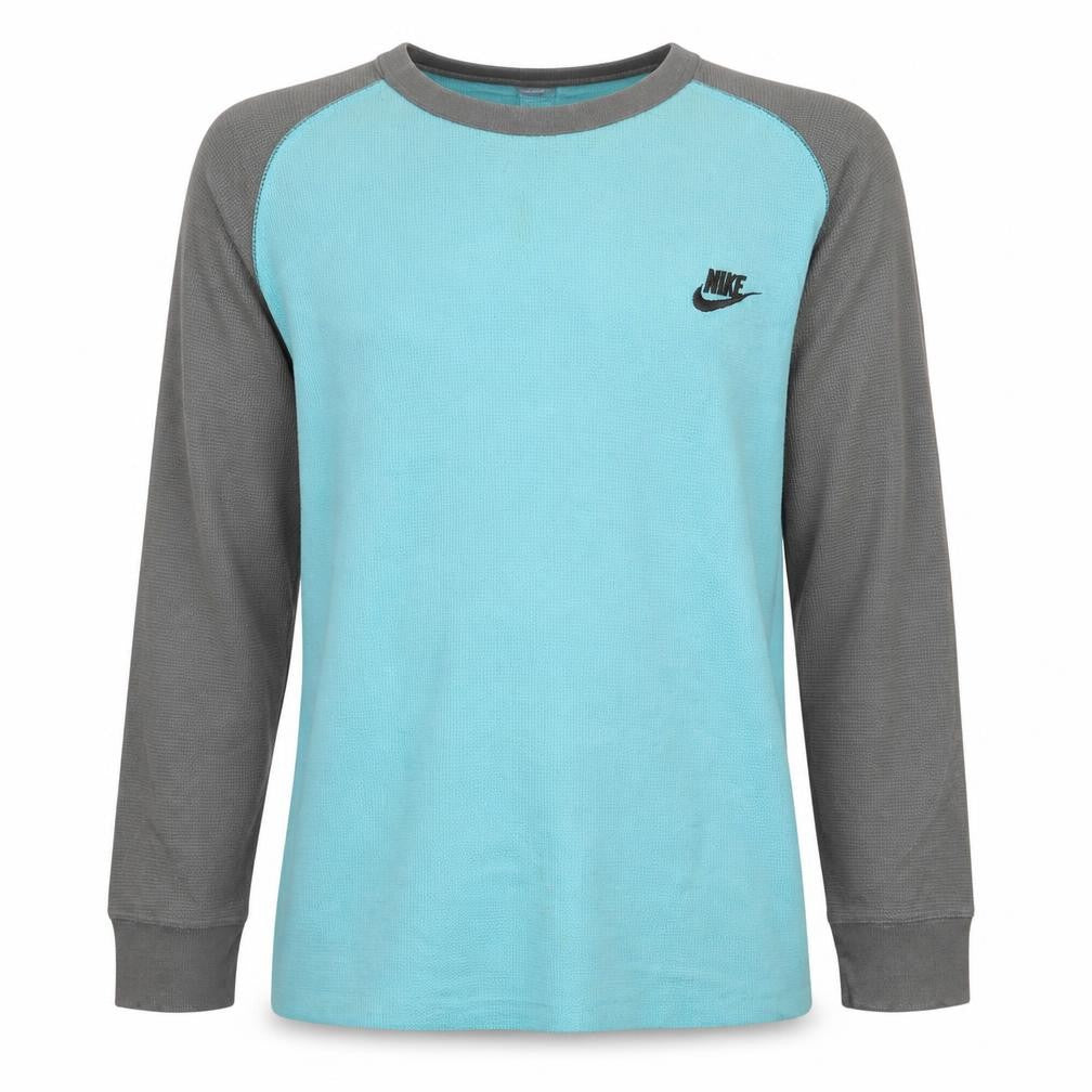 Front view of Nike Men's Blue XL Waffle Knit Crew Neck Long Sleeve jumper
