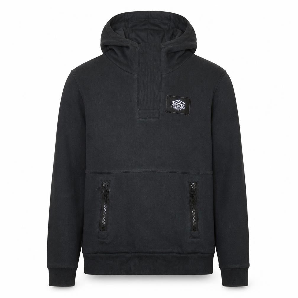Umbro Mens Black Pullover Hoodie L Logo Fleece Sportswear