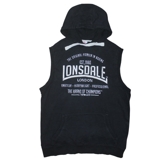 Lonsdale Men’s Black Sleeveless Hoodie Vest L Graphic Sportswear