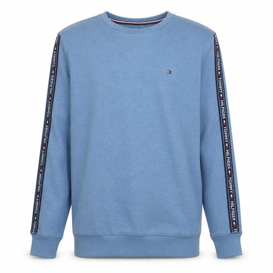 Front view of Tommy Hilfiger Men Blue XL Pullover Sweatshirt Logo Tape Crew Neck