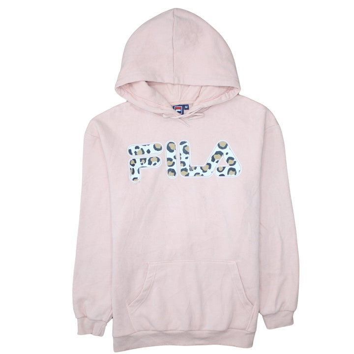 Fila Womens Pink Leopard Logo Pullover Hoodie Medium