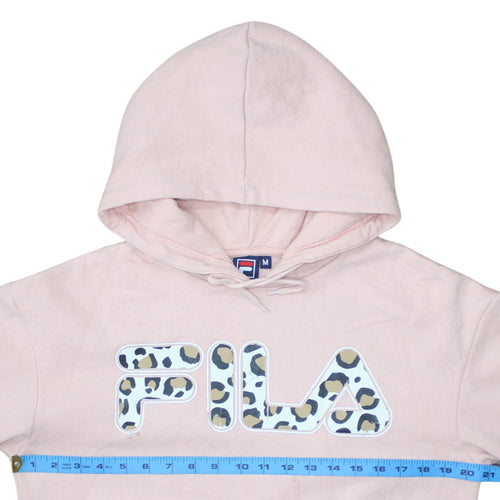Fila Womens Pink Leopard Logo Pullover Hoodie Medium