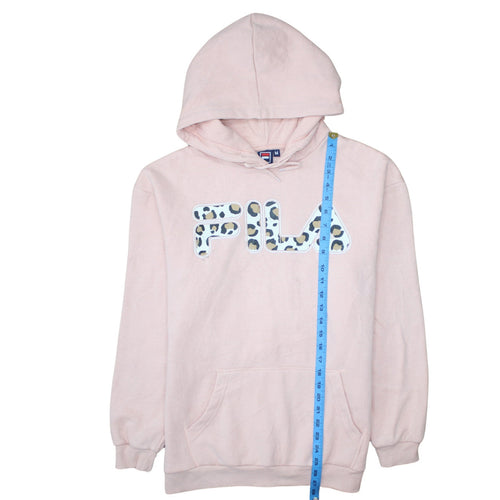 Fila Womens Pink Leopard Logo Pullover Hoodie Medium