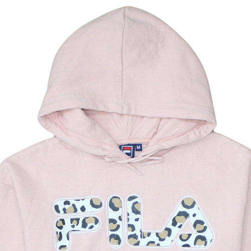 Fila Womens Pink Leopard Logo Pullover Hoodie Medium