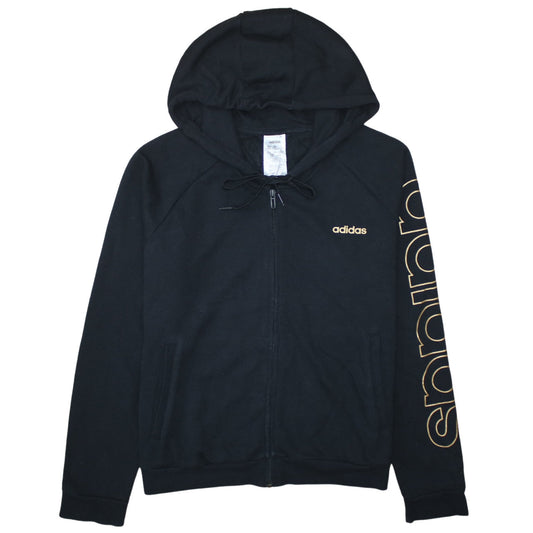Adidas Women's Black Full Zip Hoodie Size L 16-18 Logo Print