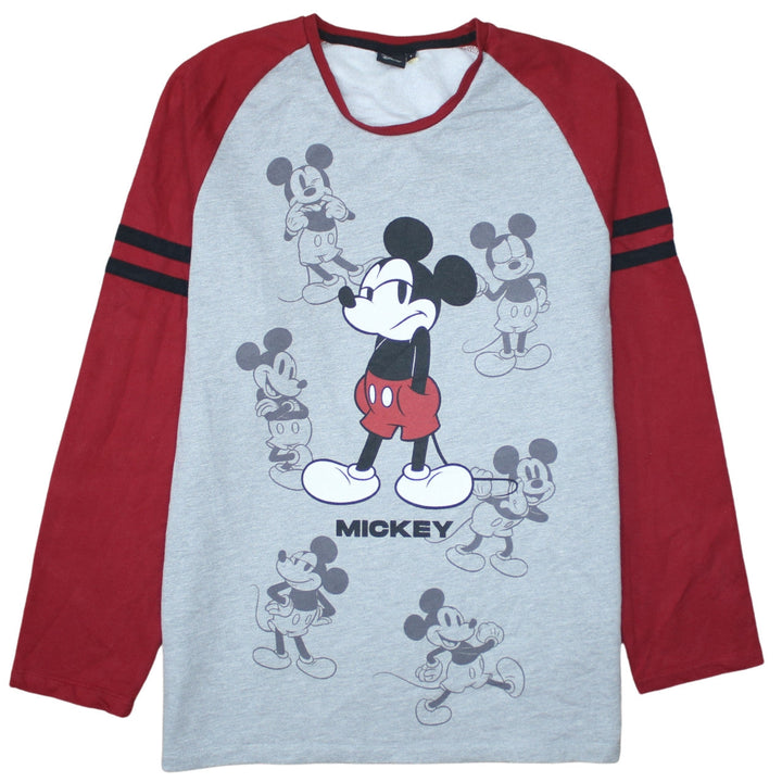 Disney Women Grey Red Long Sleeve Mickey Mouse Pullover Sweatshirt Size L