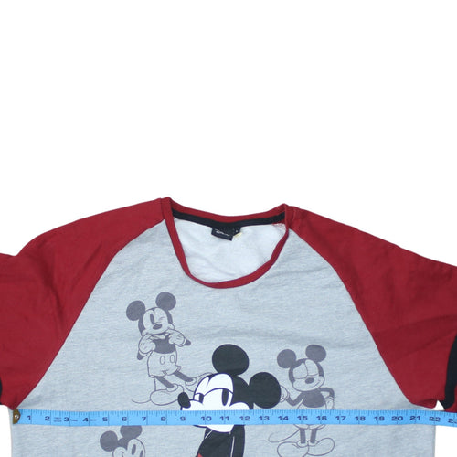 Disney Women Grey Red Long Sleeve Mickey Mouse Pullover Sweatshirt Size L