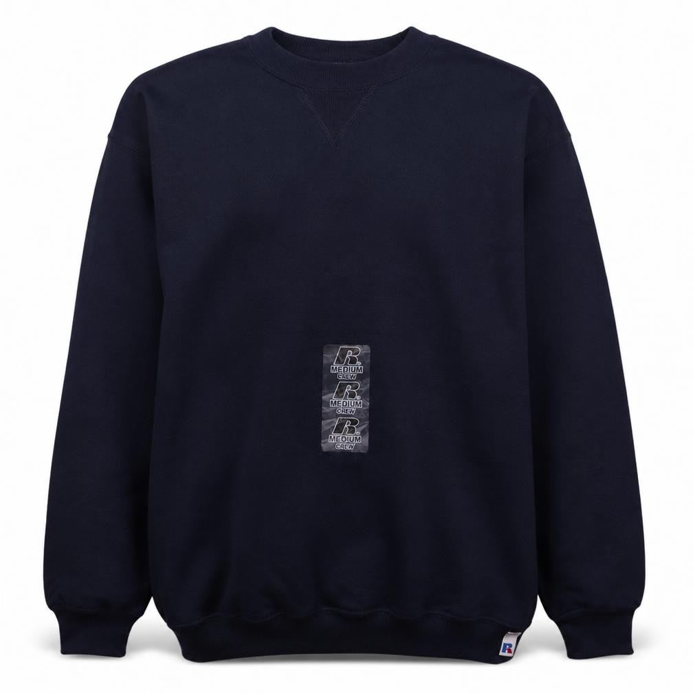Front view of Russell Athletic boys’ black medium pullover crew neck sweatshirt