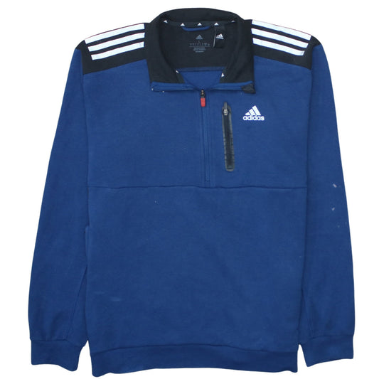 Adidas Men Blue Track Jacket L 1/4 Zip Fleece Sportswear