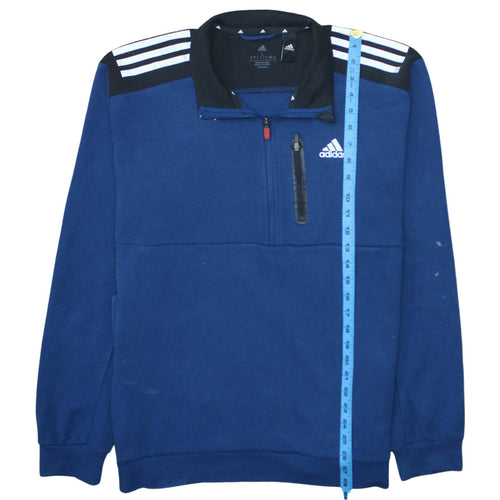 Adidas Men Blue Track Jacket L 1/4 Zip Fleece Sportswear