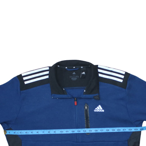Adidas Men Blue Track Jacket L 1/4 Zip Fleece Sportswear