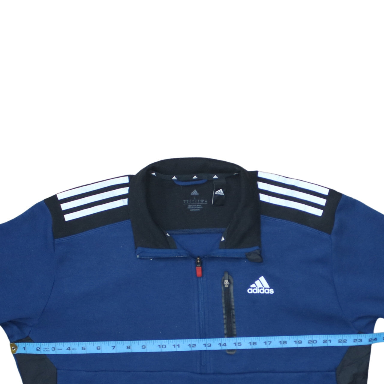 Adidas Men Blue Track Jacket L 1/4 Zip Fleece Sportswear