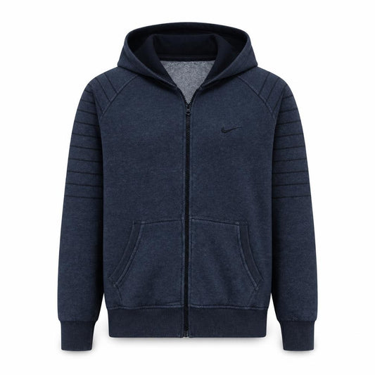 Front view of Nike Men's Blue Full Zip Hoodie L Fleece Lined Sweatshirt