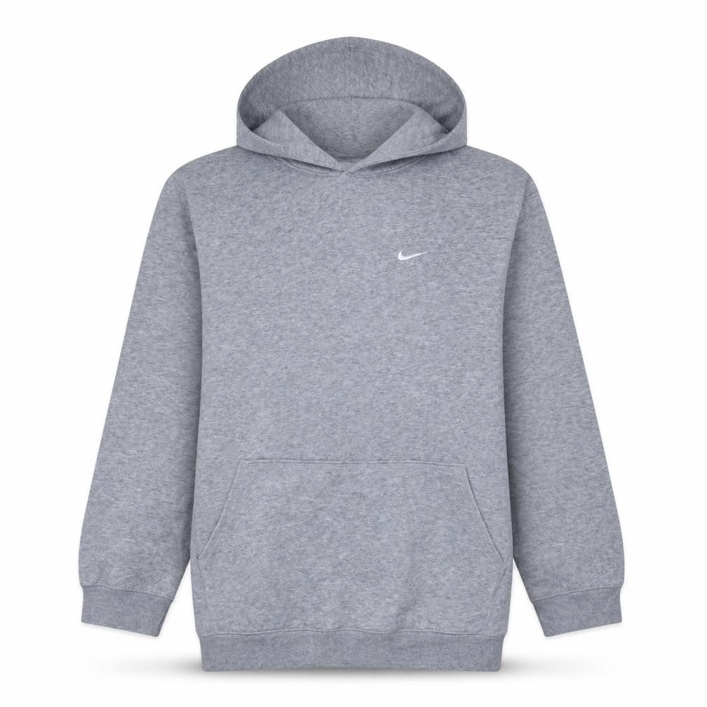 Front view of Nike boys’ grey fleece pullover hoodie, size 13-14, years regular fit