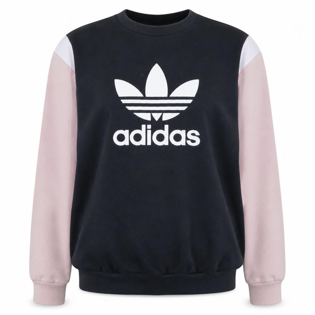 Front view of Adidas women’s black pink sweatshirt uk 10 pullover crew neck logo