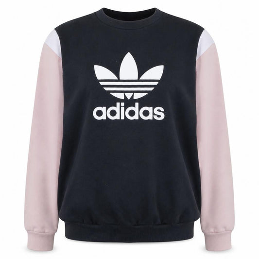 Front view of Adidas women’s black pink sweatshirt uk 10 pullover crew neck logo