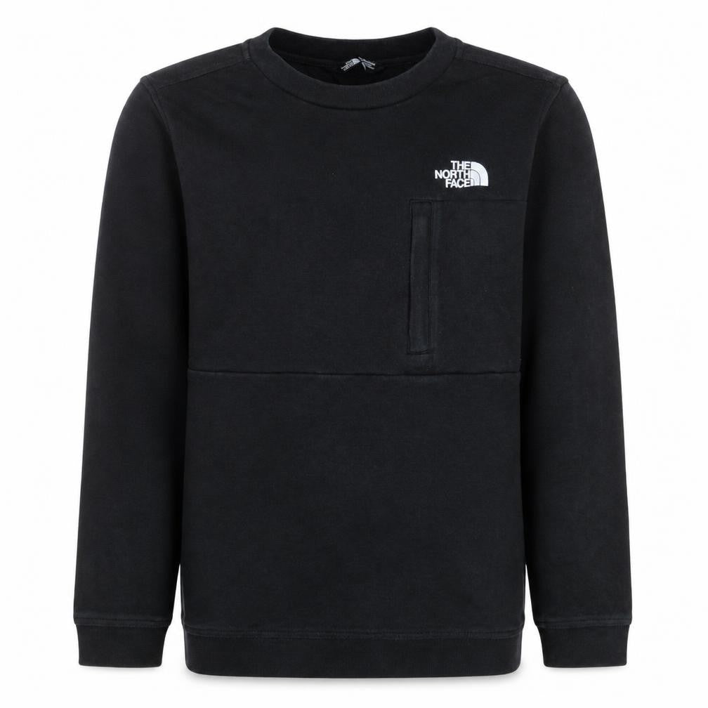 Front view of The North Face boys’ black crew neck pullover sweatshirt 12-13 years