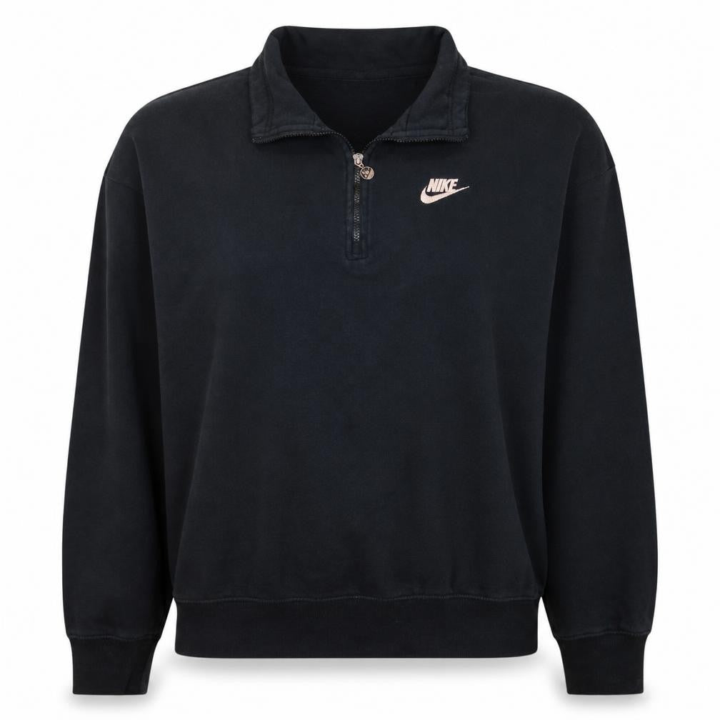 Front view of Nike Women's Black 1/4 Zip Oversized Sweatshirt, size S