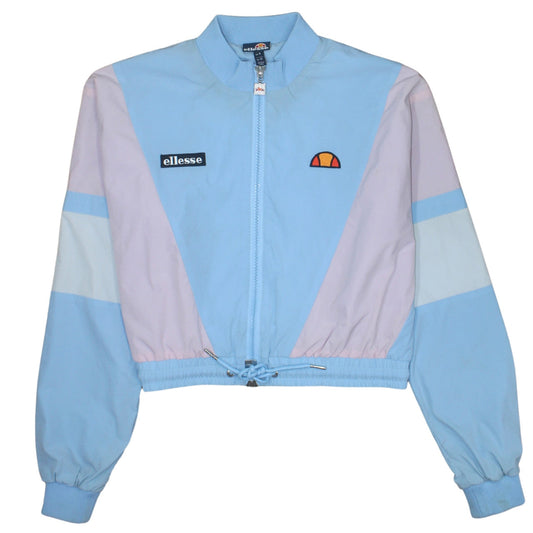 Ellesse Women's Blue Cropped Bomber Jacket UK 12 Retro Lightweight