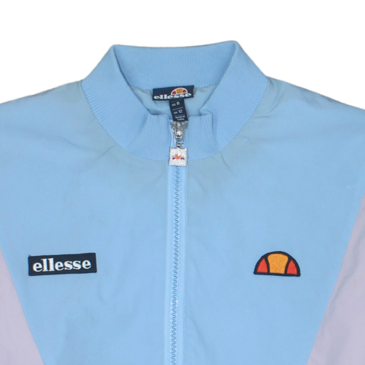Ellesse Women's Blue Cropped Bomber Jacket UK 12 Retro Lightweight