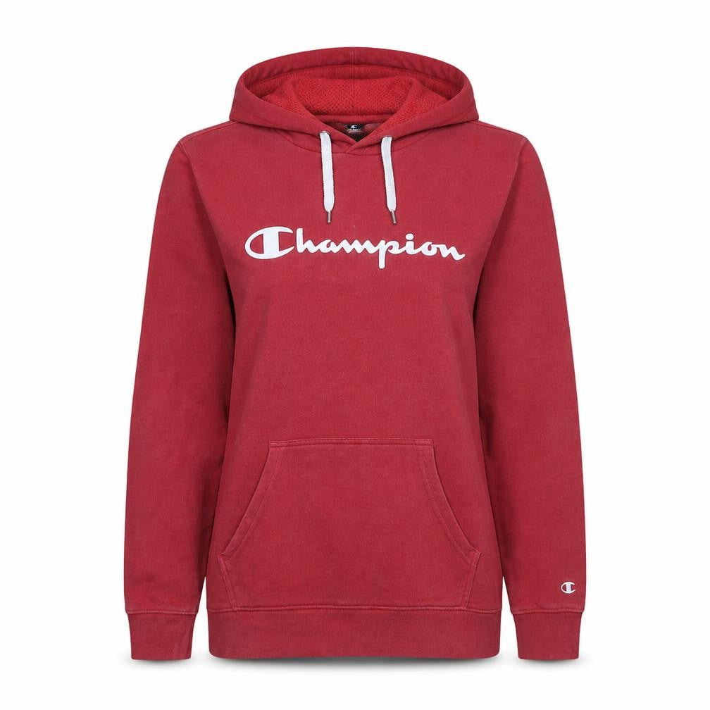 Front view of Champion Women Red Pullover Hoodie Large Cotton Blend Logo Print
