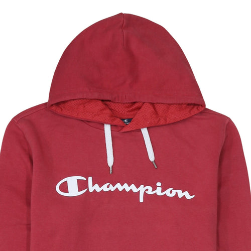 Champion Women Red Pullover Hoodie Large Cotton Blend Logo Print