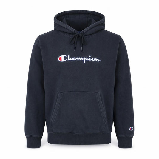 Front view of Champion Men's Black Embroidered Logo Pullover Hoodie, size M