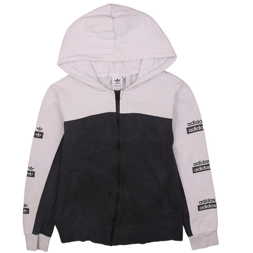 Adidas Womens Grey & White Full Zip Hoodie Size 10 UK