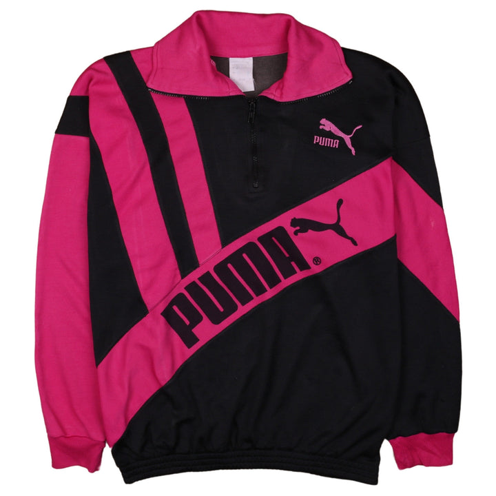 Puma Womens Black Pink 1/2 Zip Pullover Sweatshirt Size L