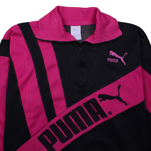 Puma Womens Black Pink 1/2 Zip Pullover Sweatshirt Size L