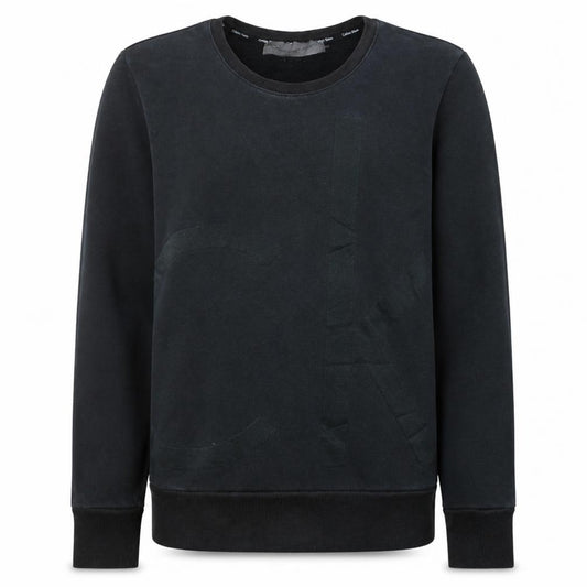 Front view of Calvin Klein Men's Black Crew Neck Graphic Logo Pullover Sweatshirt, size S