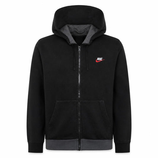 Front view of Nike men’s black full zip hoodie medium sportswear fleece