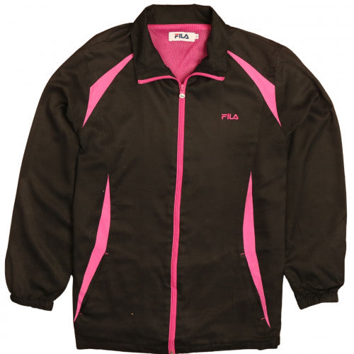 FILA Womens Black Pink Track Jacket M Full Zip Sportswear