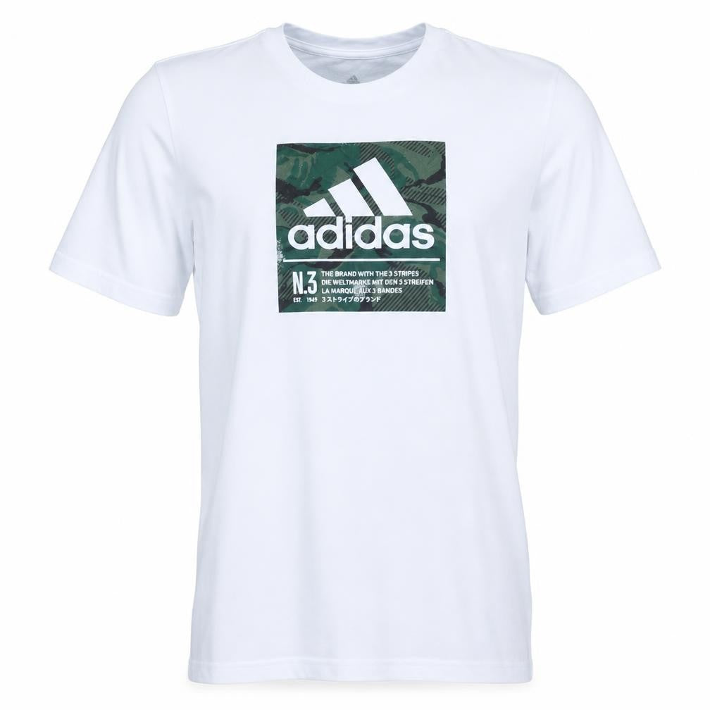 Front view of Adidas Men's White Amplifier Tee Small Graphic Logo T-Shirt